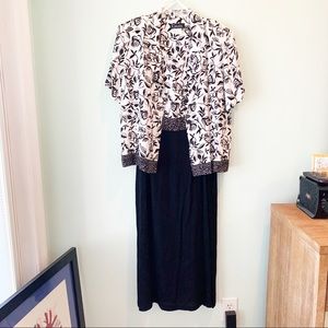 Vintage K Studio Floral 2 Piece Dress and Cardigan Padded Shoulders 16